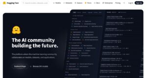 Hugging Face Hub homepage showing the world's largest open-source AI model repository.