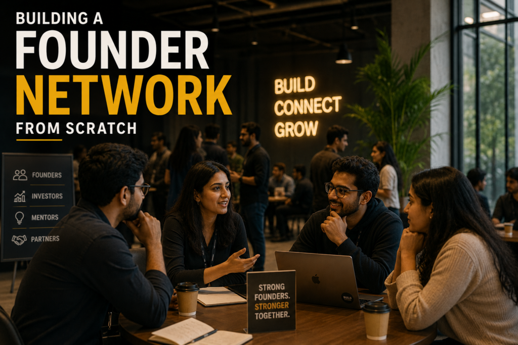 Startup founders networking with mentors and investors at a business event.