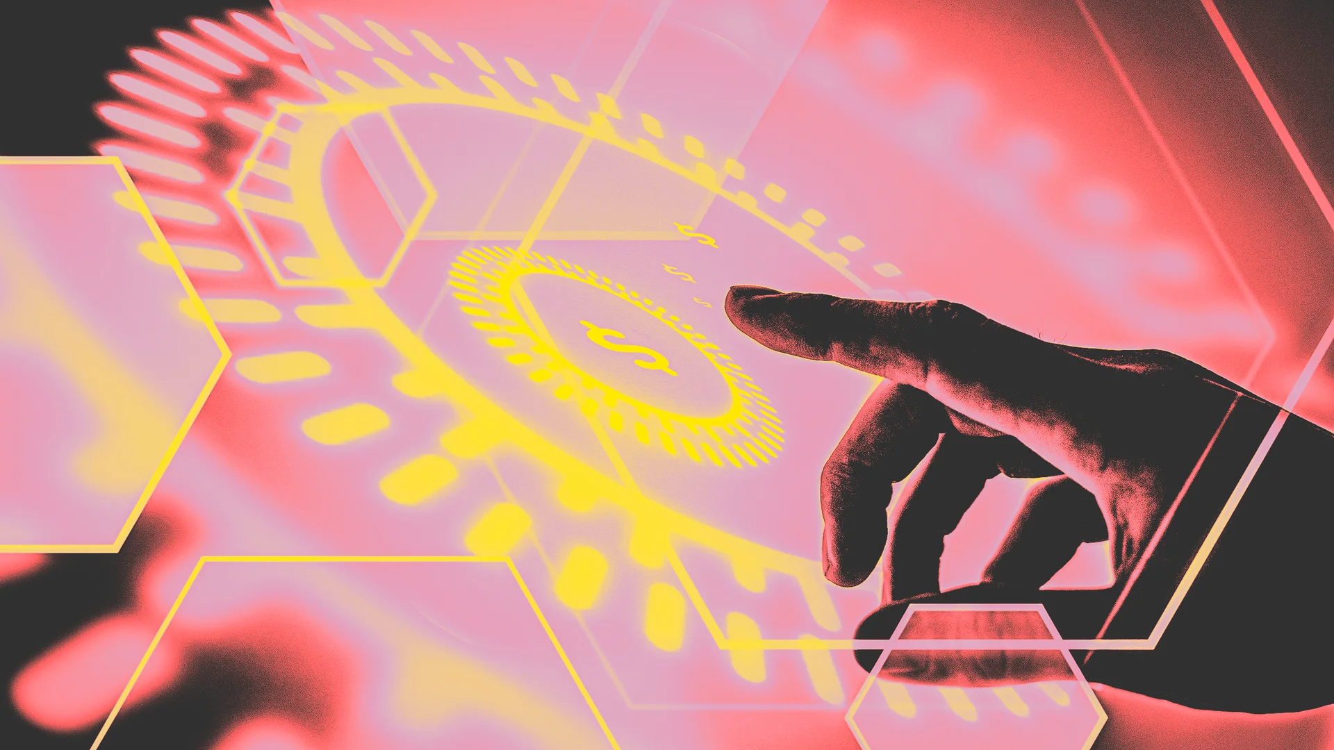 Futuristic digital interface with AI technology graphics and a person interacting with the display, representing the surge in artificial intelligence investment and venture capital funding in 2026.