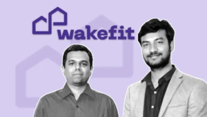 Ankit Garg and Chaitanya Ramalingegowda, co-founders of Wakefit, featured alongside the Wakefit logo representing India's leading D2C sleep and home solutions brand.