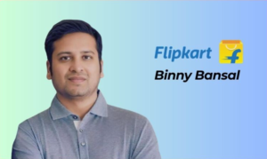 Binny Bansal, co-founder of Flipkart, pictured alongside the Flipkart logo, known for building one of India's largest e-commerce companies.