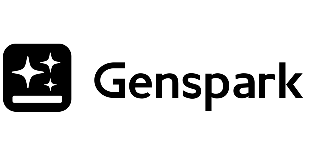 Genspark logo featuring the company’s black sparkle icon alongside the Genspark wordmark.