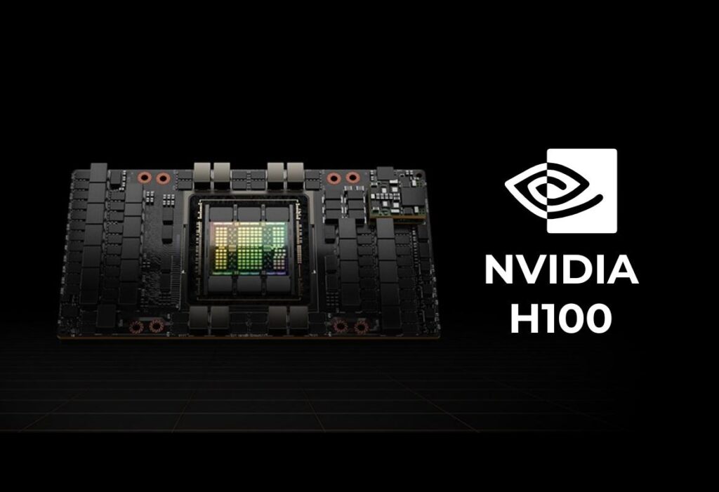 NVIDIA H100 GPU used for AI model training, inference, and large-scale artificial intelligence workloads.