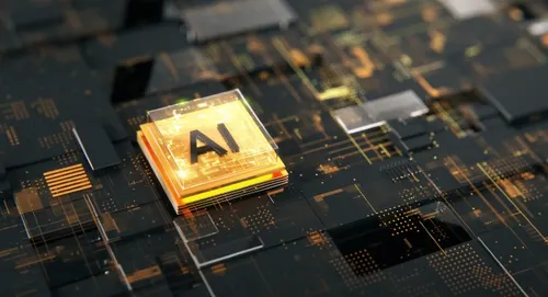Close-up of an AI processor on a circuit board, representing OpenAI’s Jalapeño custom inference chip developed with Broadcom for AI workloads.
