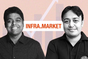Souvik Sengupta and Aaditya Sharda, co-founders of Infra.Market, featured alongside the Infra.Market logo, India's leading B2B construction materials platform.