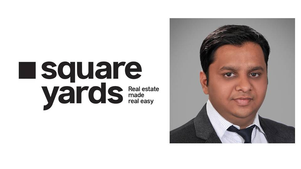 Tanuj Shori, co-founder and CEO of Square Yards, alongside the Square Yards logo representing India's integrated PropTech and real estate platform.