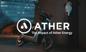 Ather Energy founder Tarun Mehta with an Ather electric scooter
