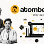 Editorial illustration featuring Atomberg founders with analytics graphics, showcasing the Indian smart home and consumer electronics startup's growth and innovation.