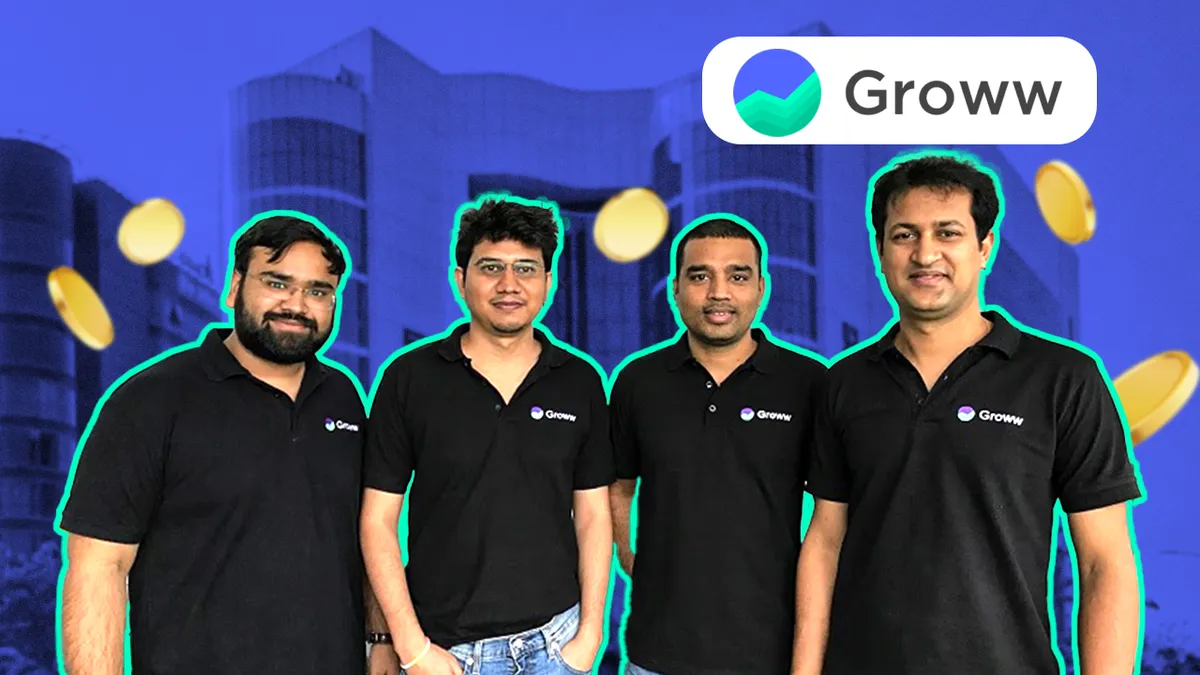 Groww founders Lalit Keshre, Harsh Jain, Ishan Bansal, and Neeraj Singh, who built India's largest online investment platform.