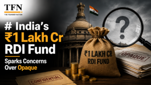 India’s ₹1 lakh crore RDI Fund highlighting concerns over transparency and governance, featuring TFN branding.