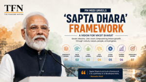PM Narendra Modi unveils the Sapta Dhara framework, outlining seven streams for India’s growth and Viksit Bharat vision.