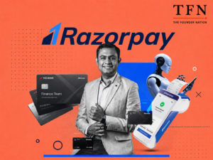 Razorpay founder with AI and fintech payment technology illustration