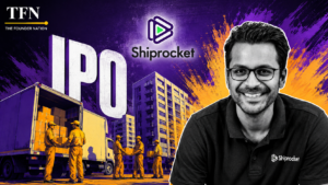 Shiprocket IPO graphic featuring its founder, logistics operations, and TFN branding