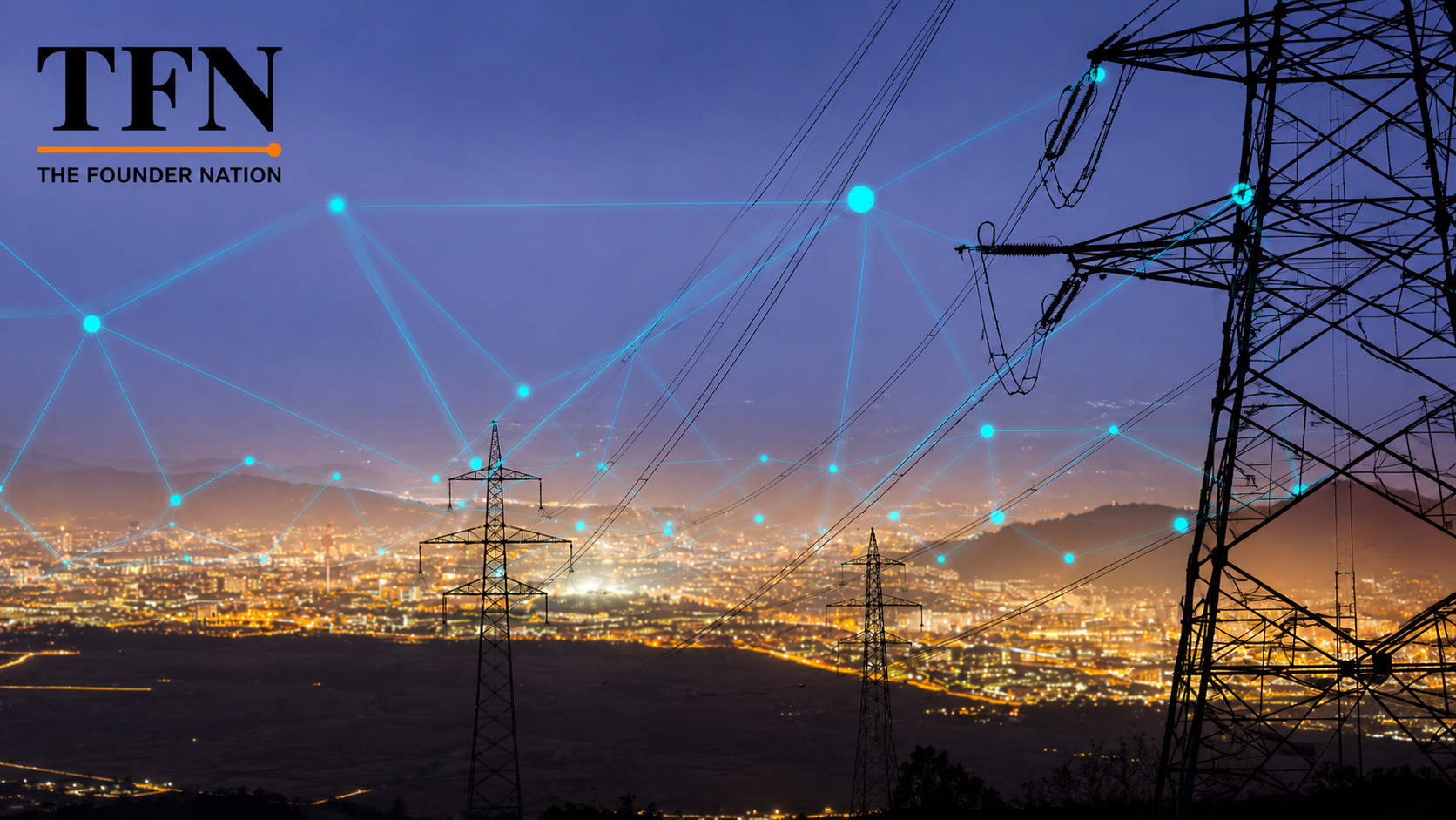 Smart grid energy infrastructure with power transmission towers and digital network connections