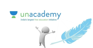Unacademy founders Gaurav Munjal Roman Saini and Unacademy logo