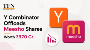 Y Combinator offloads Meesho shares worth ₹970 crore, featuring Y Combinator and Meesho branding.