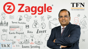 Zaggle founder featured in front of the company’s financial technology and spend management branding.