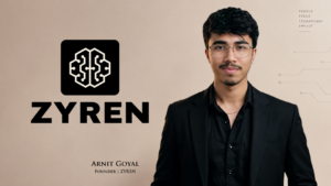 ZYREN founder featured alongside the company logo in a professional technology-focused visual.